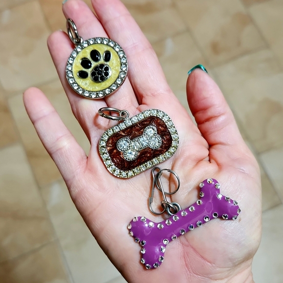 Set Of 3 Crystal & Enamel Dog Collar Charms - Picture 1 of 7